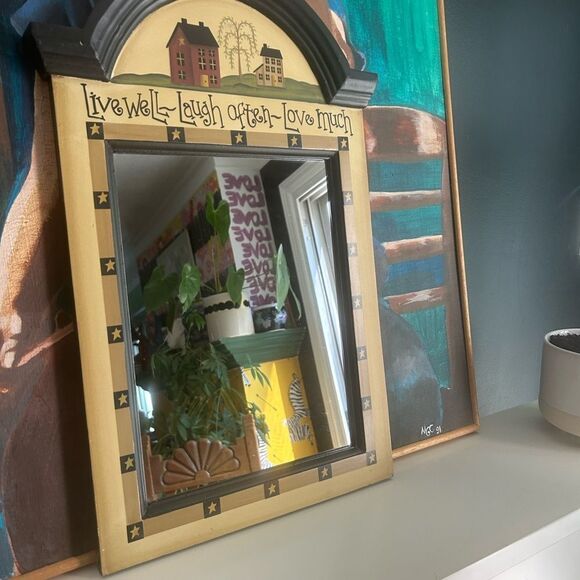 Vintage Charming Black and Tan Star Mirror w Inspirational Quotes - Picture 8 of 12